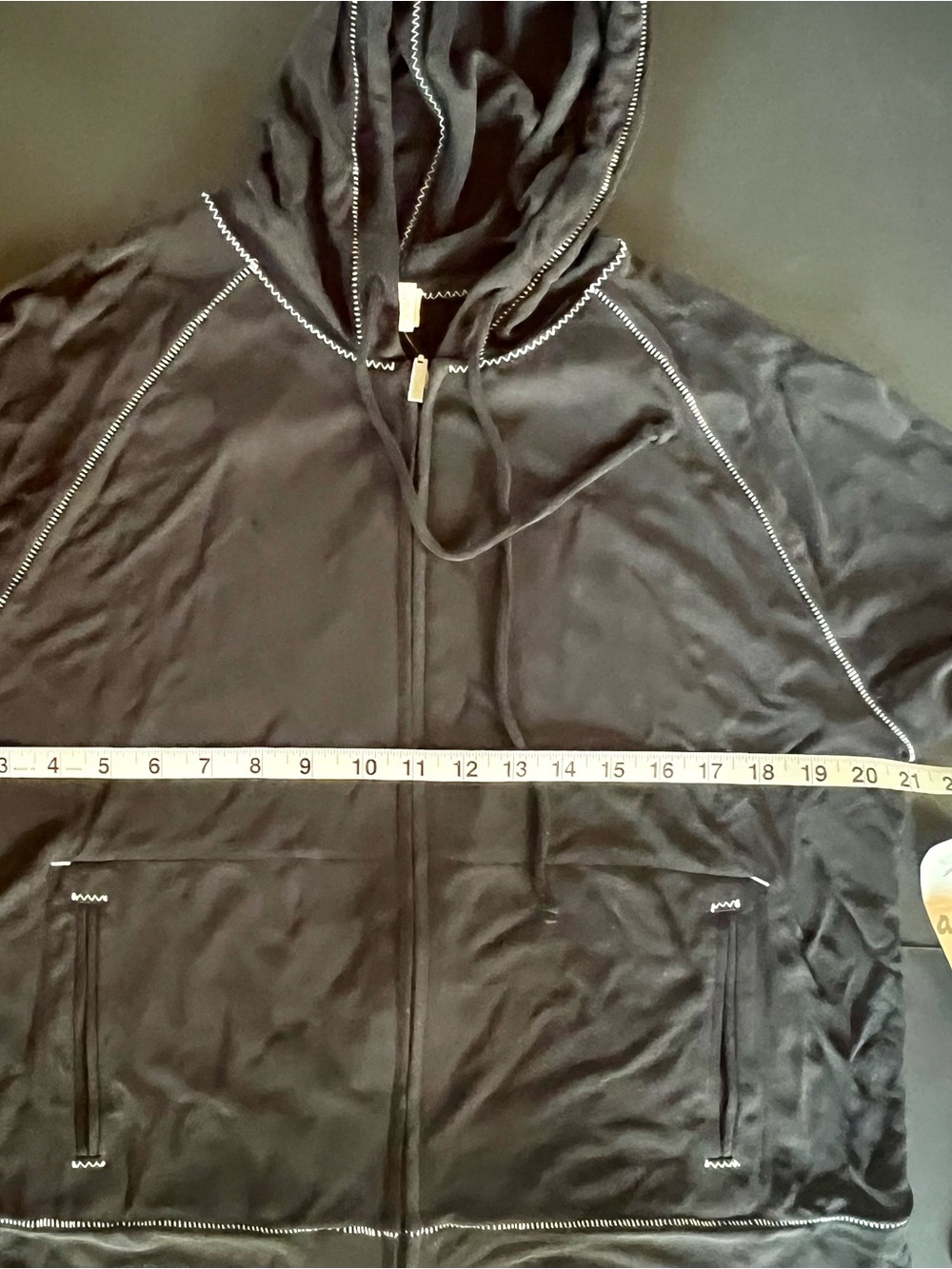 J. Jill Black Hooded Matte Jersey Jacket with Contrast Topstitching - Picture 7 of 11